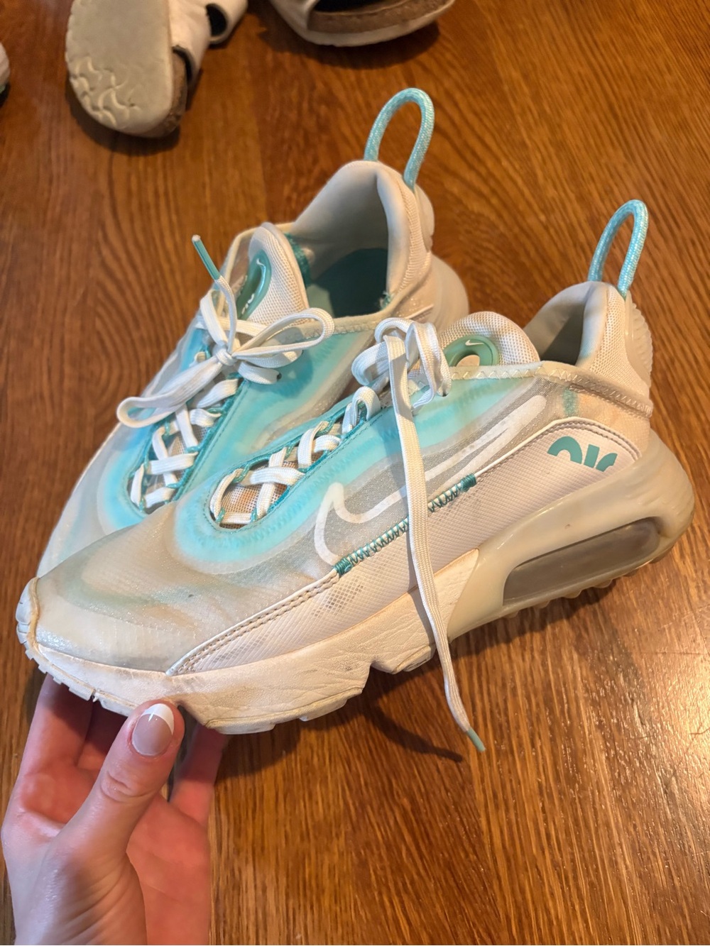 Nike Women’s Air Max 2090 White and Teal Athletic Shoes